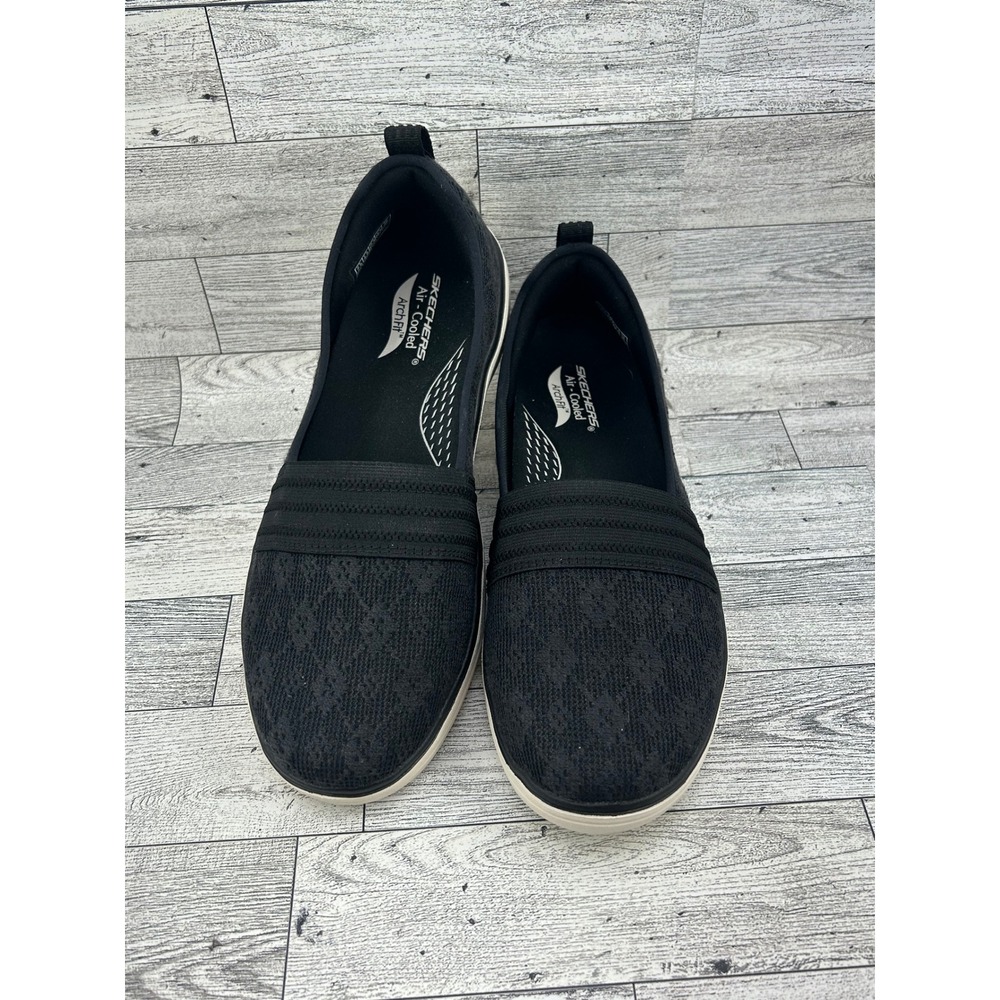Skechers‎ Arch Fit Black Textile Slip On Walking Shoes 138698 Women Sz 7.5